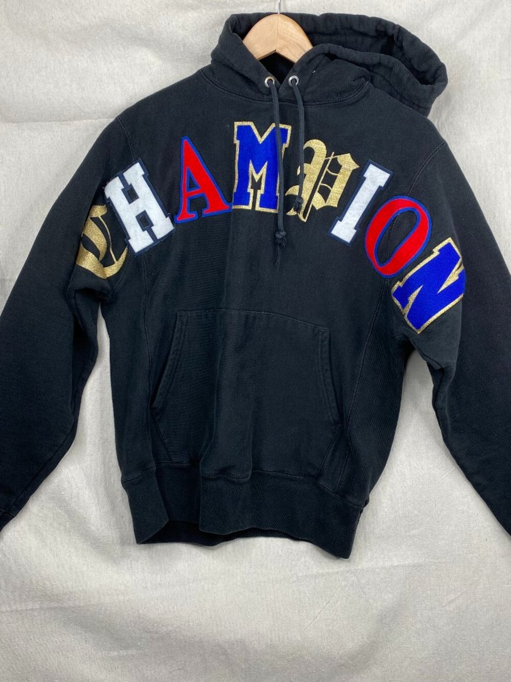 Champion Reverse Weave Big Old English Spellout Logo Pullover Hoodie Men Small